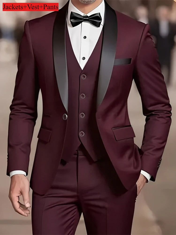 Traje Formal Hombre Boda Slim Fit - Set Business Casual Esmoquin Manga Larga Solapa Novio