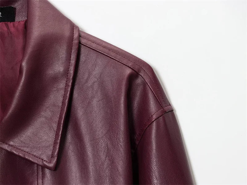 Chaqueta Cuero Mujer Burgundy - Chaqueta Retro Americana 2025