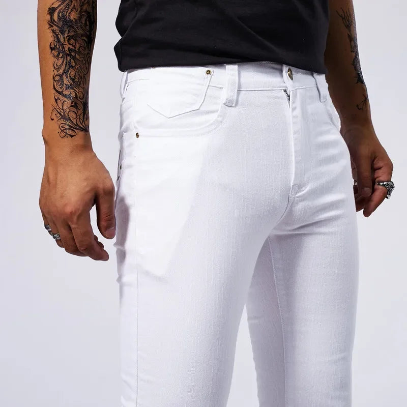 Vaqueros Blancos Hombre Casuales Stretch - Jeans Slim Fit Rectos Streetwear