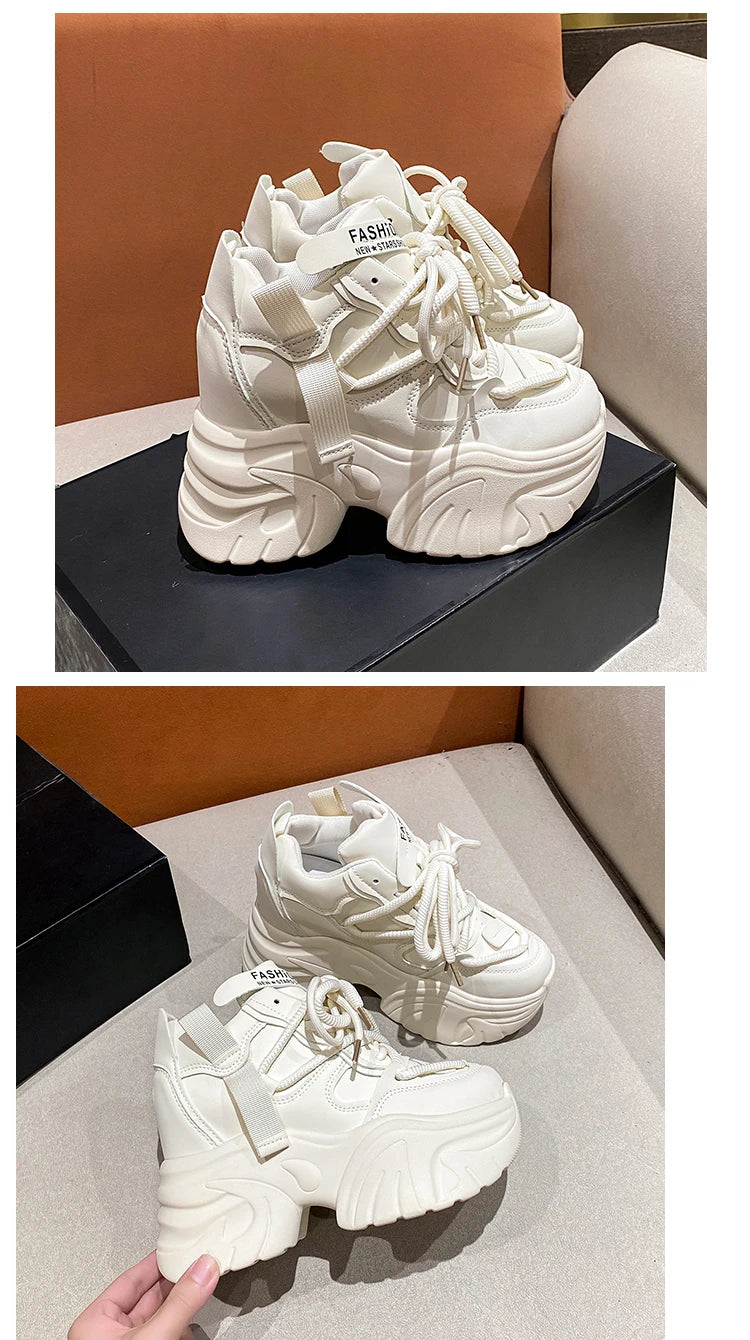 Sneakers Walking Mujer Plataforma Chunky - Zapatillas Piel 10CM Cuña Invierno