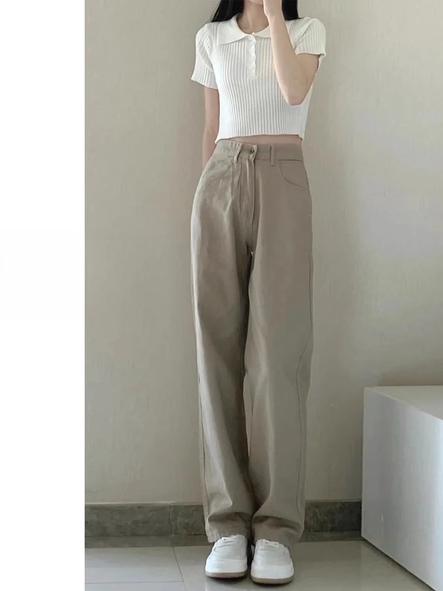 Jeans Blancos Mujer Pierna Ancha - Pantalón Mom Y2K Otoño