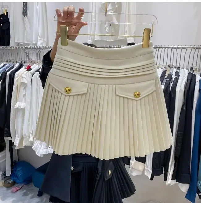 Falda Plisada Mujer Lana - Falda Mini Cintura Alta Otoño Elegante
