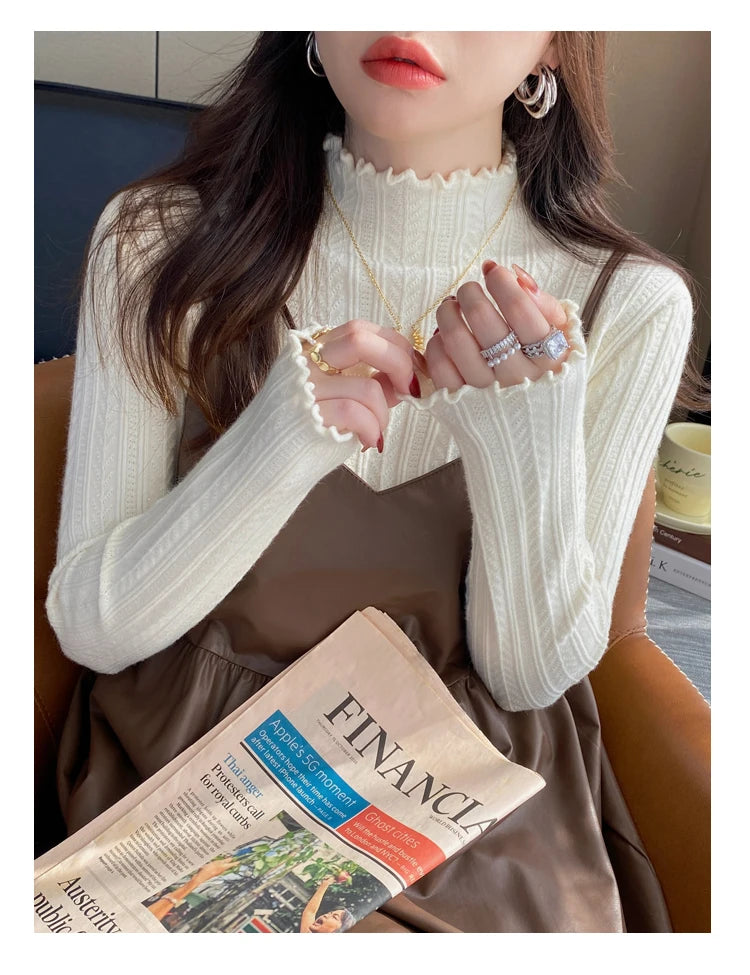 Suéter Cuello Alto Mujer Fruncido 2025 - Jersey Invierno Cálido Slim Otoño