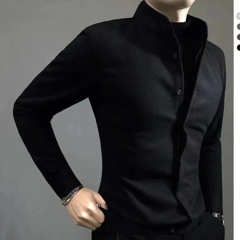 Camisa Hombre Business Casual Primavera Otoño - Manga Larga Solapa Botones Ocultos Coreano Streetwear Oficina