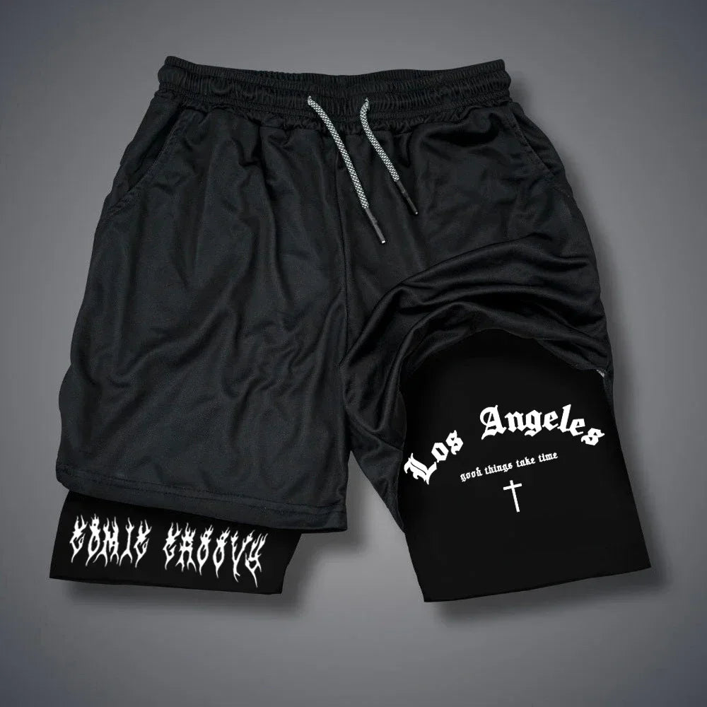 Shorts Deportivos Hombre 2 en 1 Gothic - Pantalones Running Fitness Patrón Gótico Verano