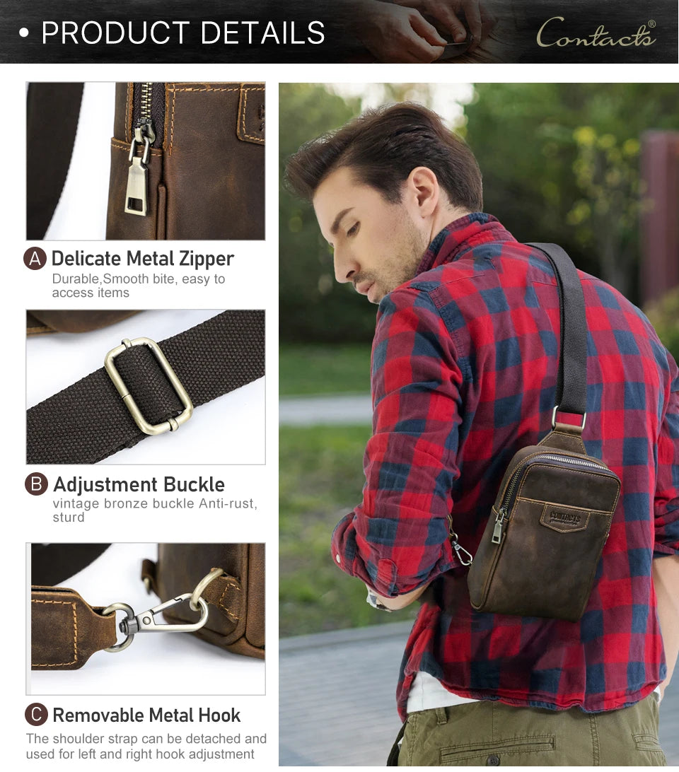 Riñonera Cuero Genuino Hombre Pequeña - Bolso Hombro Crossbody Viaje Outdoor Deportes Fanny Pack