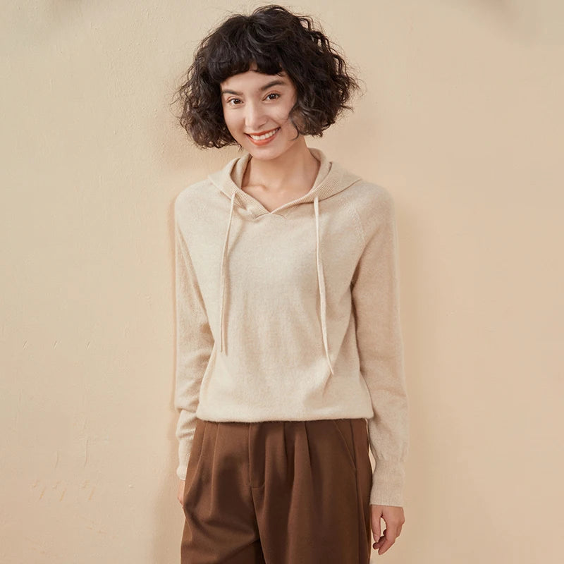 Sudadera Mujer Cashmere Capucha 100% - Pullover Punto Otoño Invierno Lujo