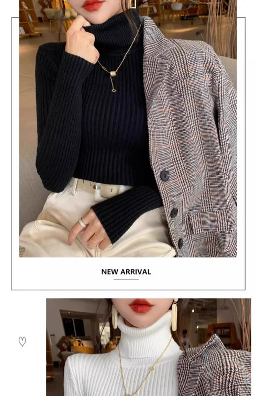 Jersey Mujer Cuello Alto Invierno 2024 - Grueso Cálido Slim Fit