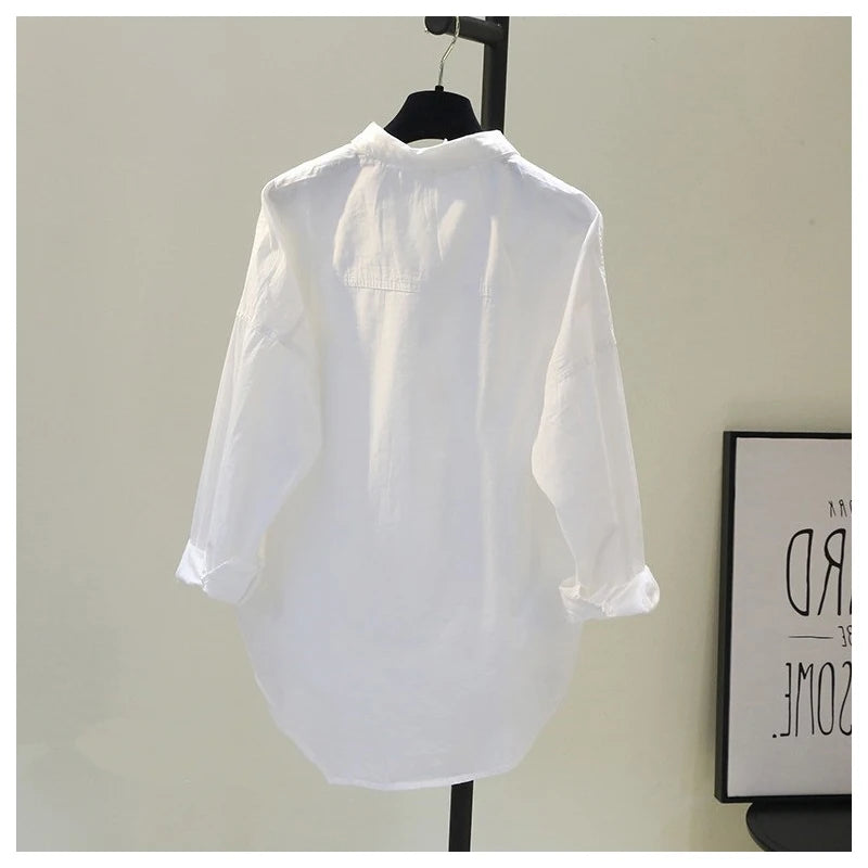 Camisa Mujer Primavera Coreana - Blusa Casual Bolsillos Color Sólido