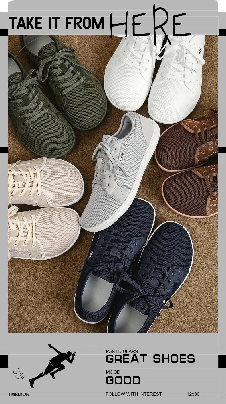 Zapatos Hombre Minimalistas Barefoot - Punta Ancha Zero Drop Transpirables Malla Ligeros Walking