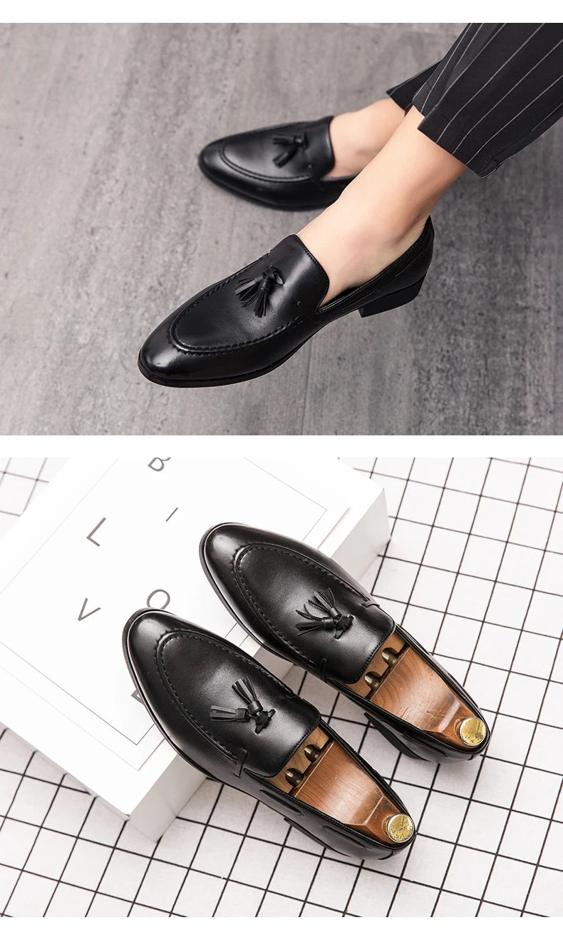 Zapatos Boda Hombre Loafers Borlas - Cuero Slip-On Vestir Business Estilo Británico Formal