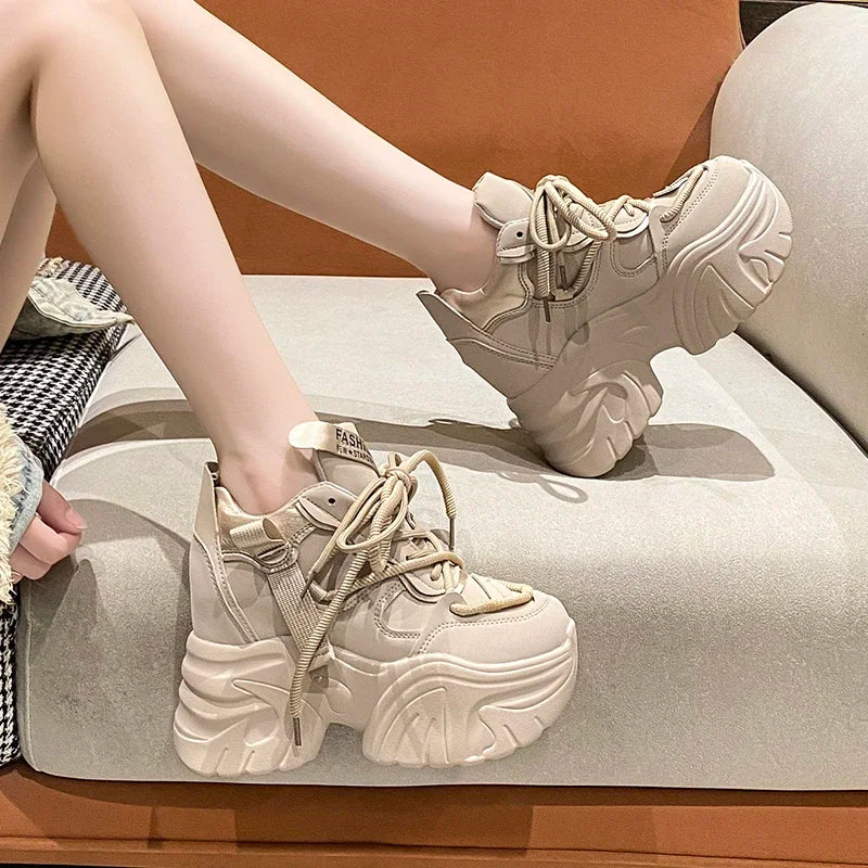 Sneakers Walking Mujer Plataforma Chunky - Zapatillas Piel 10CM Cuña Invierno