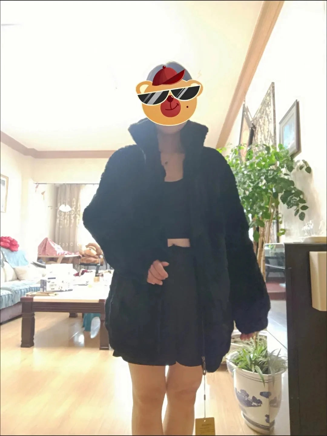 Abrigo Piel Conejo Rex Mujer - Abrigo Largo Holgado Cremallera Invierno