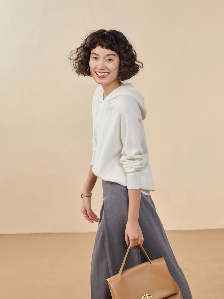 Sudadera Mujer Cashmere Capucha 100% - Pullover Punto Otoño Invierno Lujo