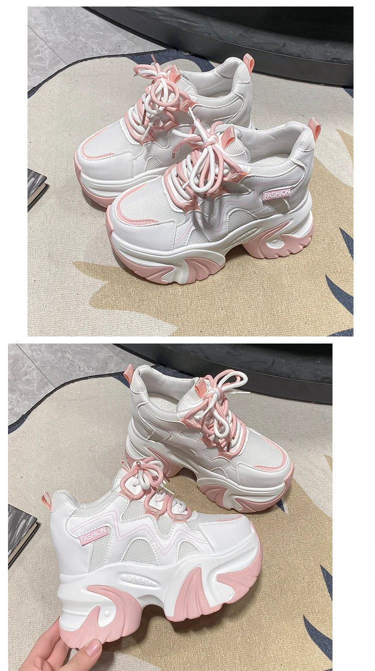 Sneakers Walking Mujer Plataforma Chunky - Zapatillas Piel 10CM Cuña Invierno