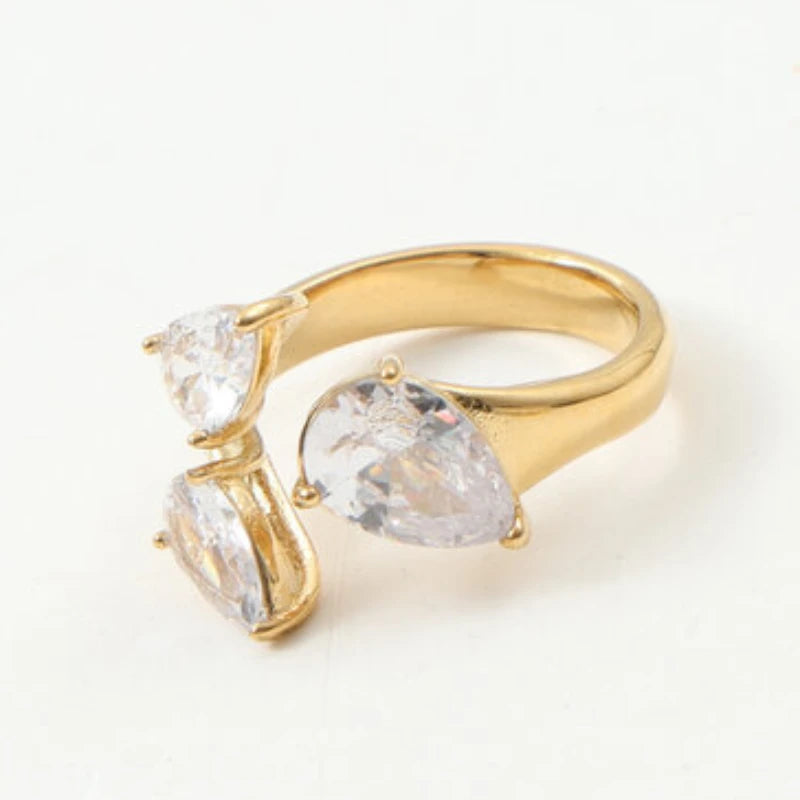 Anillo Gota Agua Circonita Mujer - Acero Inoxidable Impermeable Boda