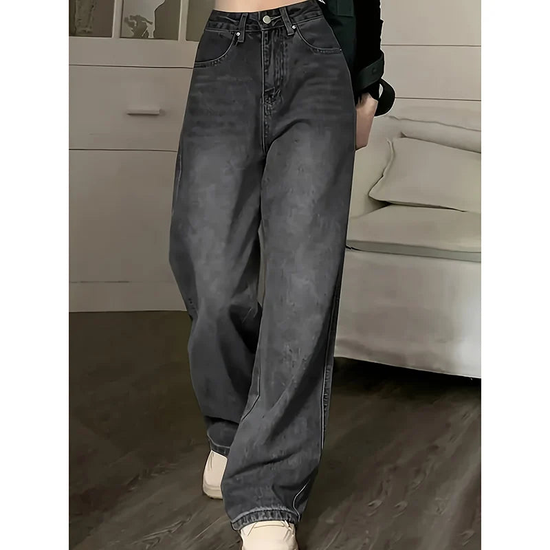 Jeans Grises Mujer Holgados - Pantalón Streetwear Cintura Alta