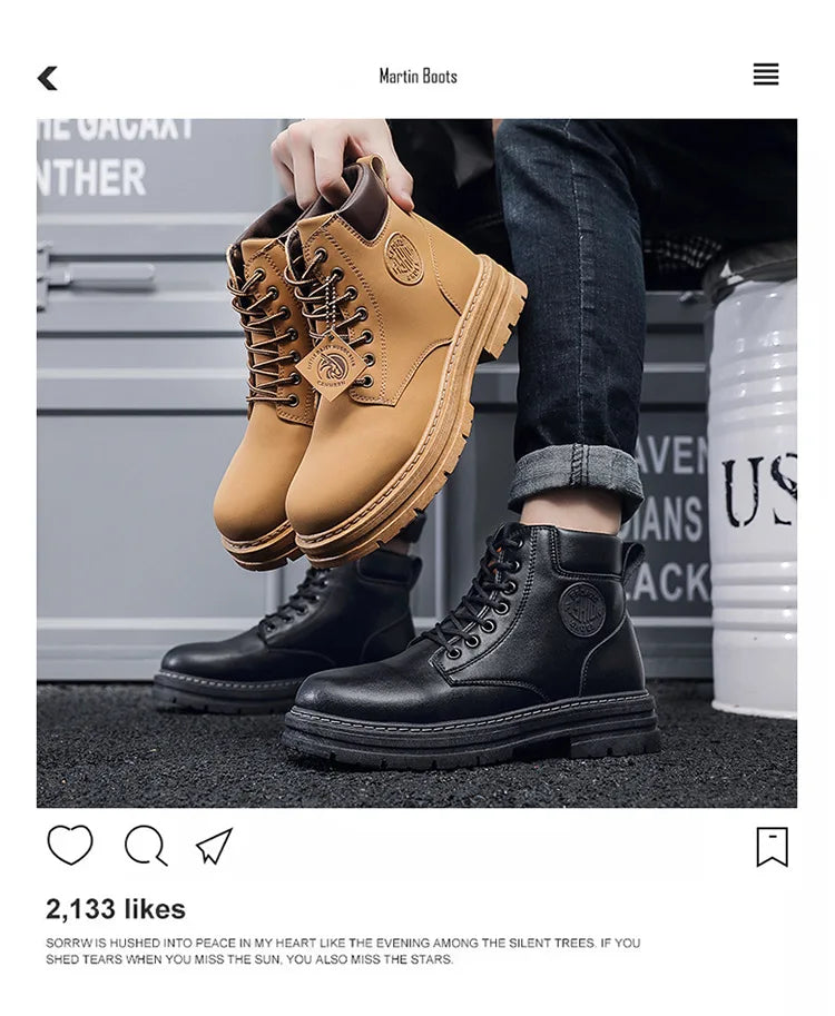 Botas Motociclista Hombre - Botines Plataforma Trabajo Invierno Senderismo