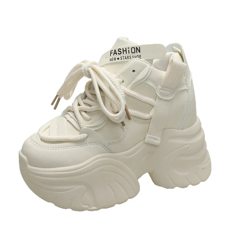 Sneakers Walking Mujer Plataforma Chunky - Zapatillas Piel 10CM Cuña Invierno