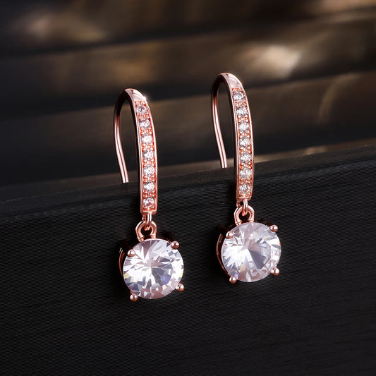 Pendientes Gancho Circonita Redonda - Minimalistas Elegantes Mujer