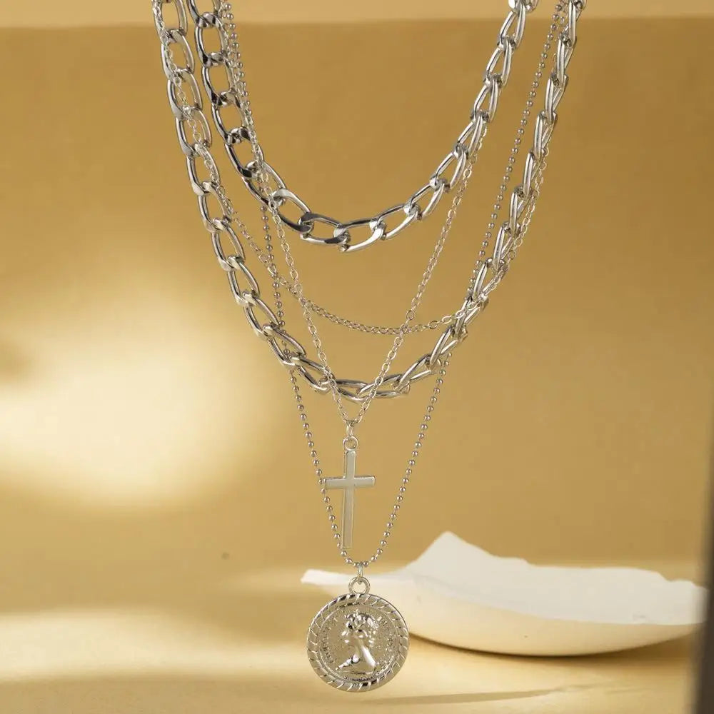 Collar Choker Multicapa Dorado Mujer - Cadena Gruesa Punk Hip-Hop