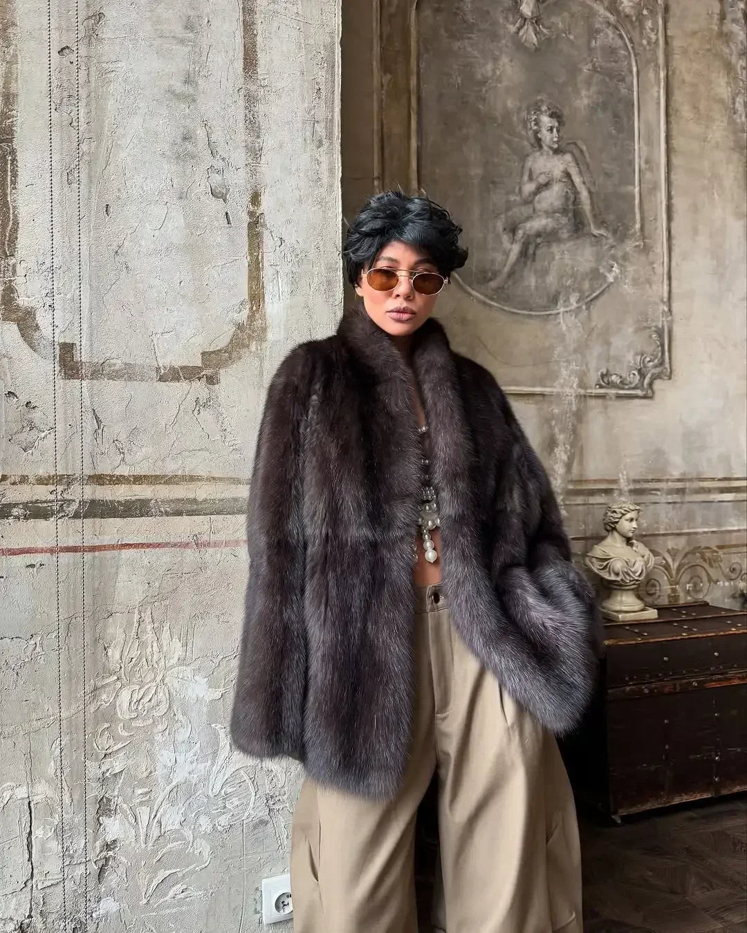 Abrigo Piel Mujer Marrón Medio - Abrigo Solapa Botón Oculto Elegante