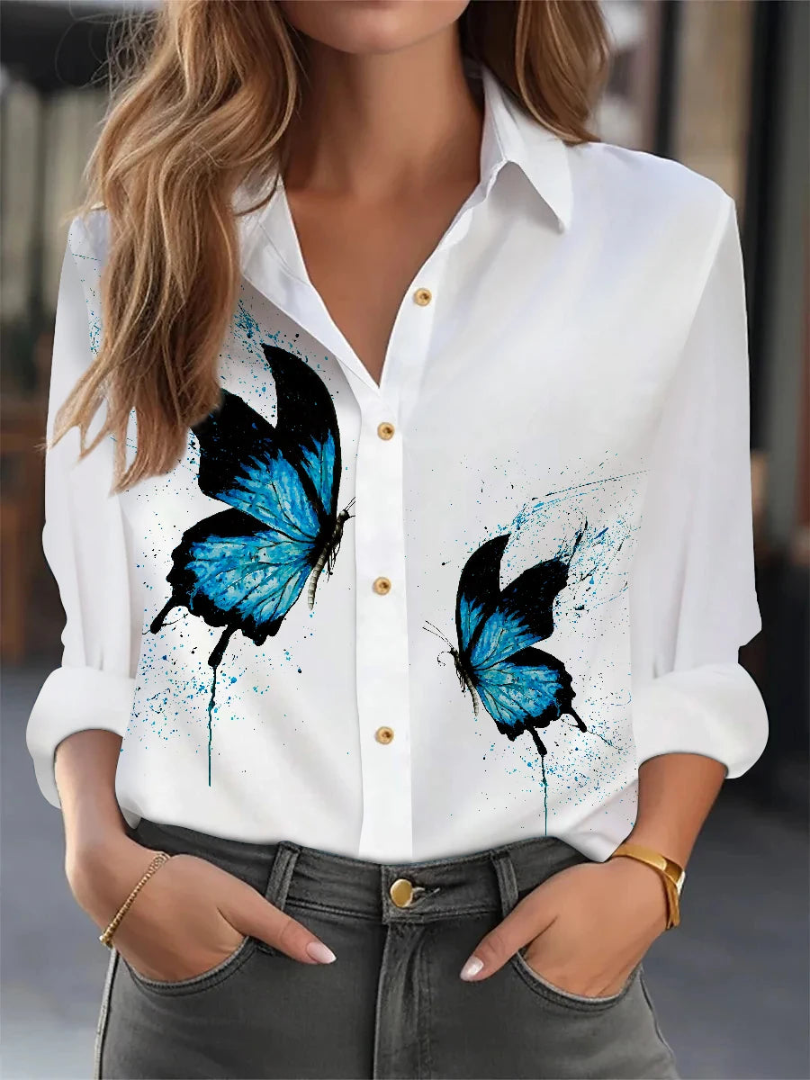 Blusa Mujer Holgada Estampada - Camisa Casual Manga Larga