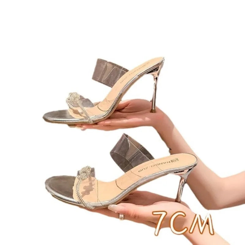 Sandalias Cristal Mujer Gladiador - Zapatos Tacón Alto Correa Tobillo Sexy Fiesta