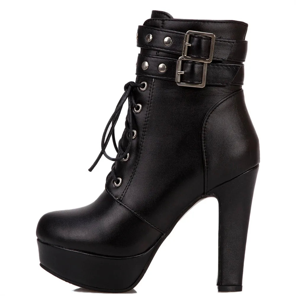 Botas Tobillo Mujer Plataforma Cordones - Tacón Alto Hebilla Talla 34-46