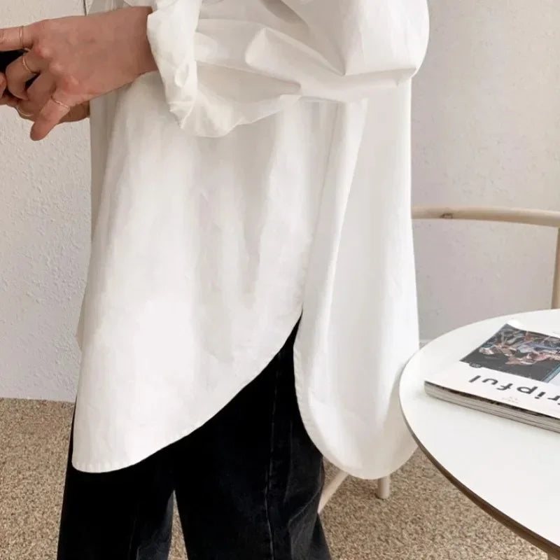 Camisa Algodón Mujer Plus Size - Blusa Blanca Oficina 2025