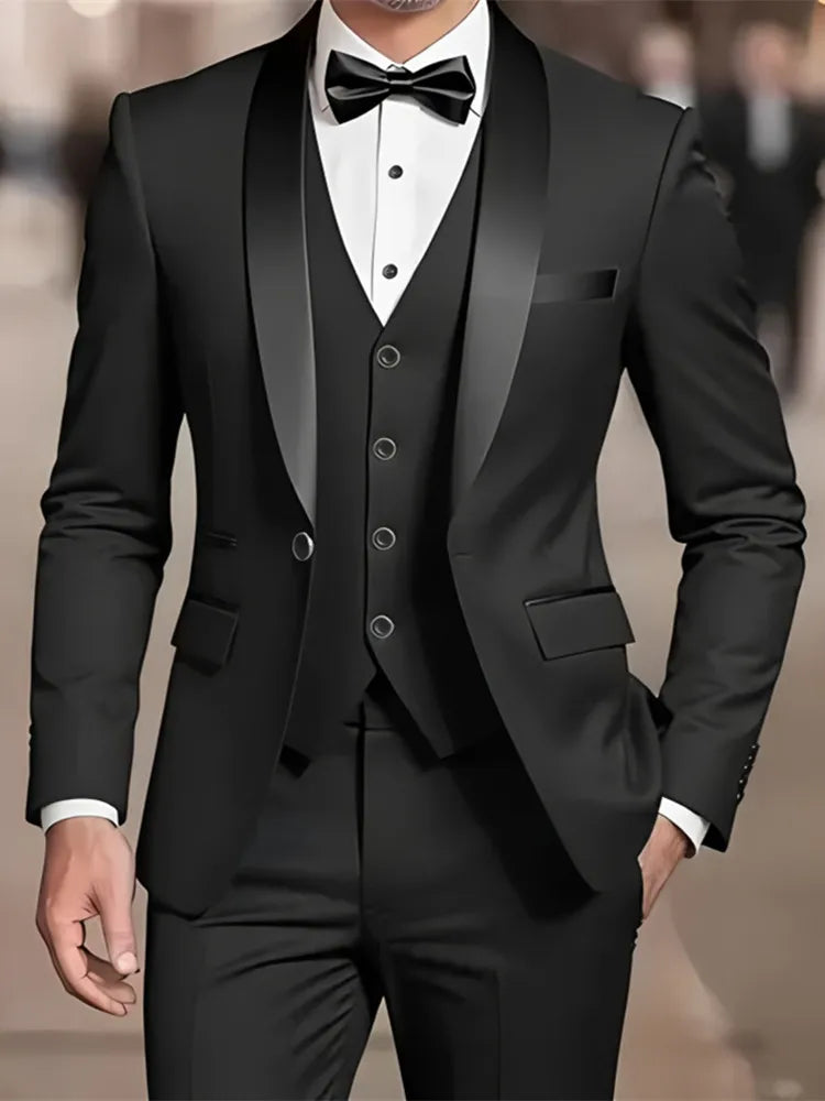 Traje Formal Hombre Boda Slim Fit - Set Business Casual Esmoquin Manga Larga Solapa Novio