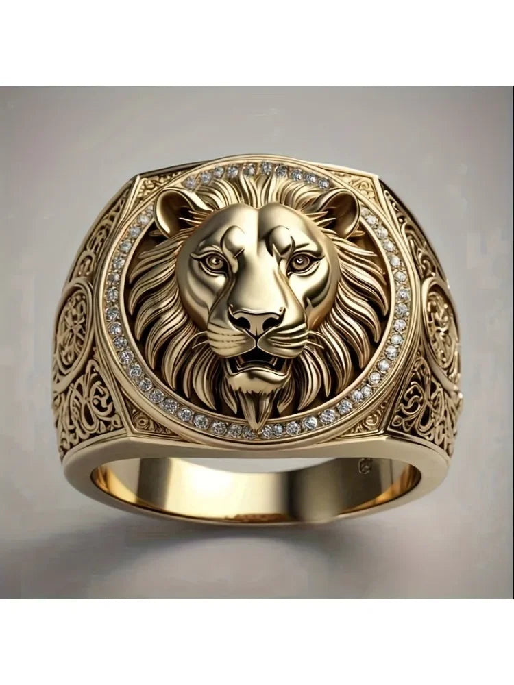 Anillo Rey León Cobre Unisex - Circonita Hip-Hop