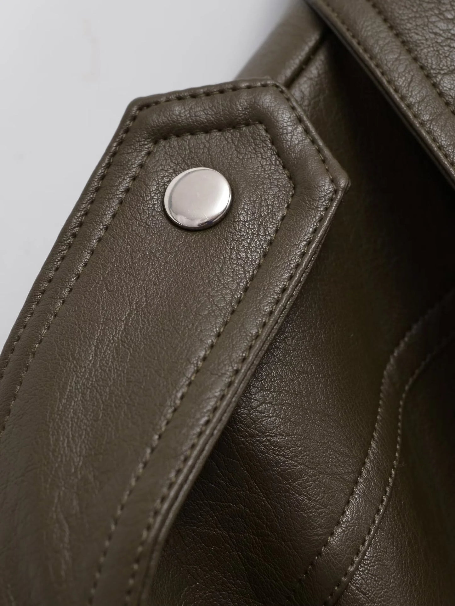 Chaqueta Cuero Mujer Retro Workwear - Chaqueta Bolsillos Cremallera 2025