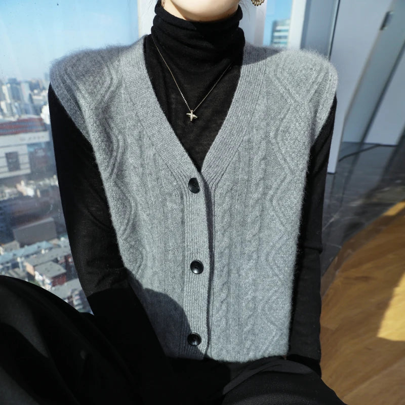Chaleco Mujer Cashmere Cuello V - 100% Lana Merino Otoño Invierno Casual