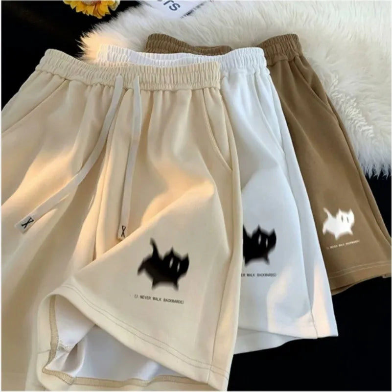 Shorts Oversized Hombre Estampado Gatos - Pantalones Streetwear High Street