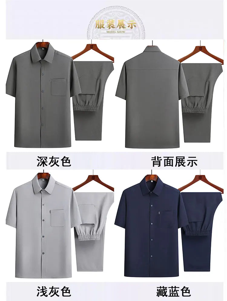 Conjunto Hombre Camisa y Pantalones 2025 - Set Deportivo Casual Estilo Chino Verano