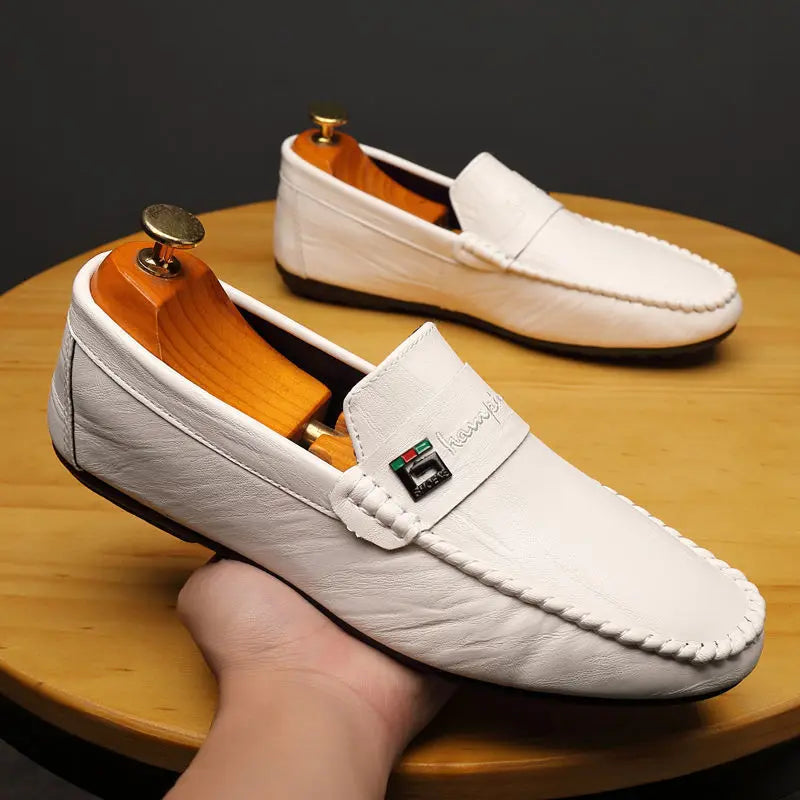Mocasines Hombre Blancos Cuero - Vestir Casual Slip-On Primavera Otoño Designer