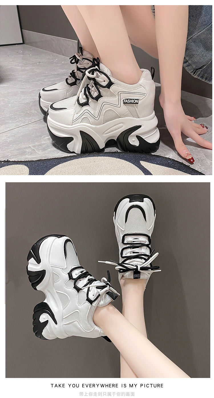 Sneakers Walking Mujer Plataforma Chunky - Zapatillas Piel 10CM Cuña Invierno