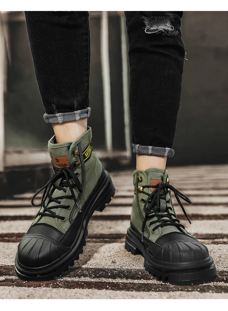 Botas Hombre 2023 Otoño Invierno - Transpirables High-Top Aumentan Altura Suela Gruesa All-Match Canvas Casual