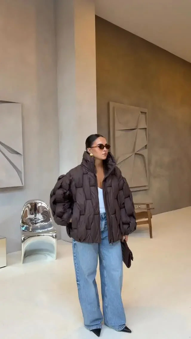 Abrigo Algodón Mujer Casual - Abrigo Cuello Alto Cremallera Corto Invierno