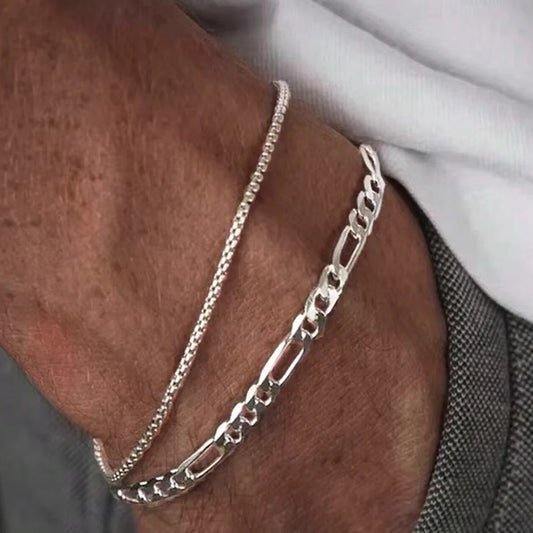 Set 2 Pulseras Hombre Cadena Oro Plata - Casual Urbano