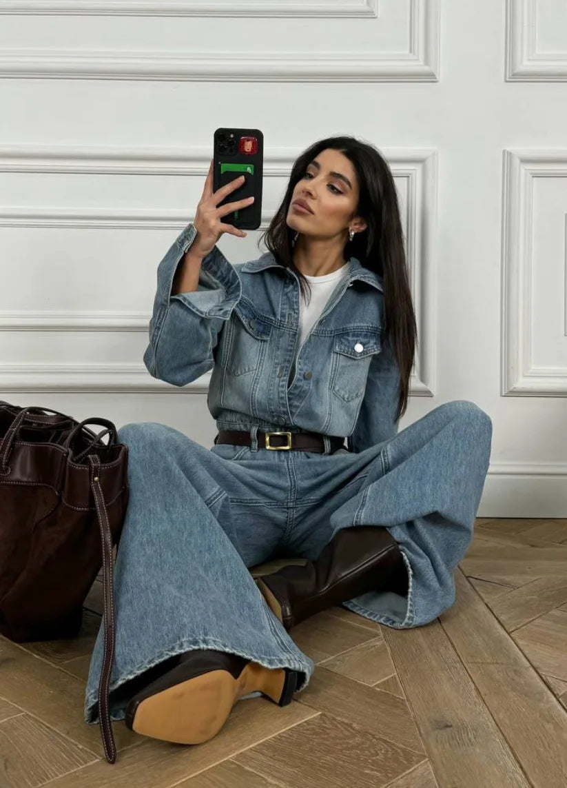 Mono Mujer Denim Retro Primavera - Jumpsuit Casual Suelto High-End