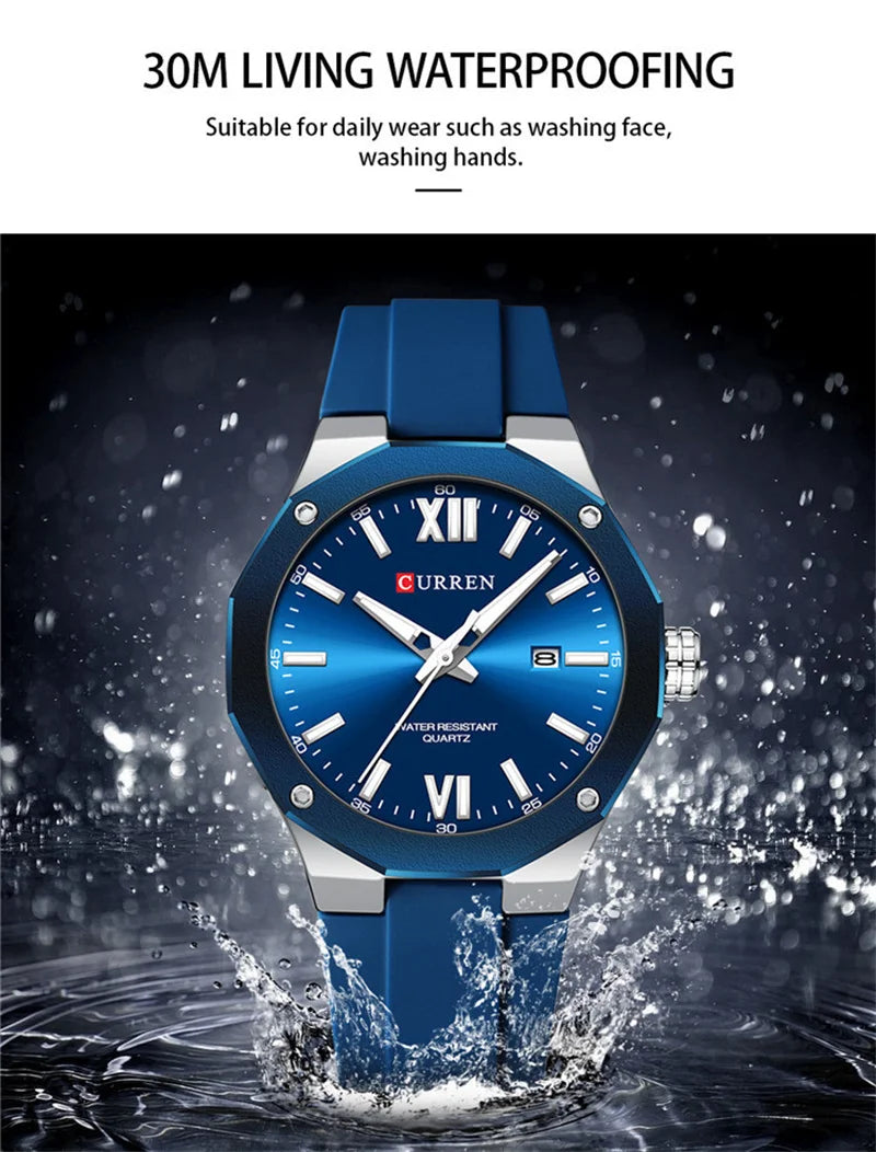 Reloj CURREN 8465 Nuevo 2025 - Cuarzo Silicona Luz Nocturna Casual Resistente al Agua