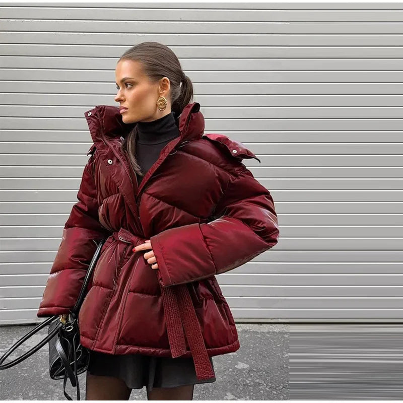 Abrigo Mujer Vintage Brillante - Abrigo Capucha Acolchado Cuello Alto 2025
