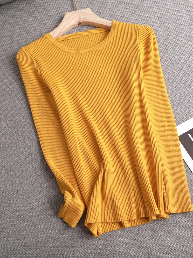 Jersey Mujer Punto Básico Manga Larga - Pullover Slim Primavera Otoño