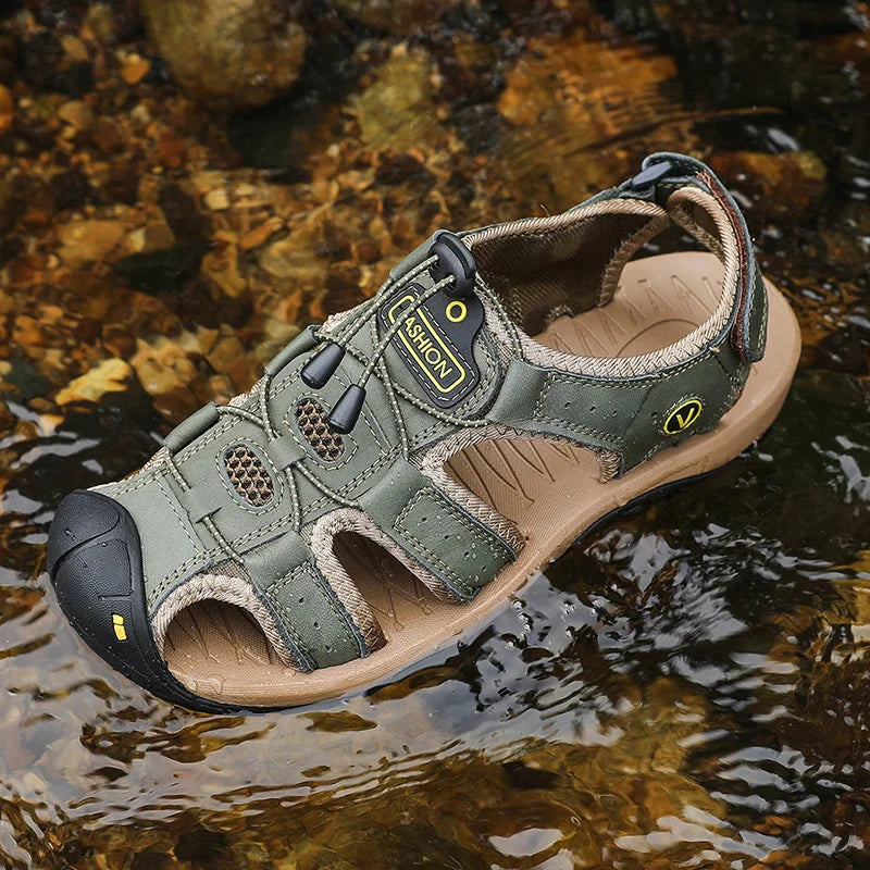 Sandalias Hombre Cuero Verano - Outdoor Playa Transpirables Romanas