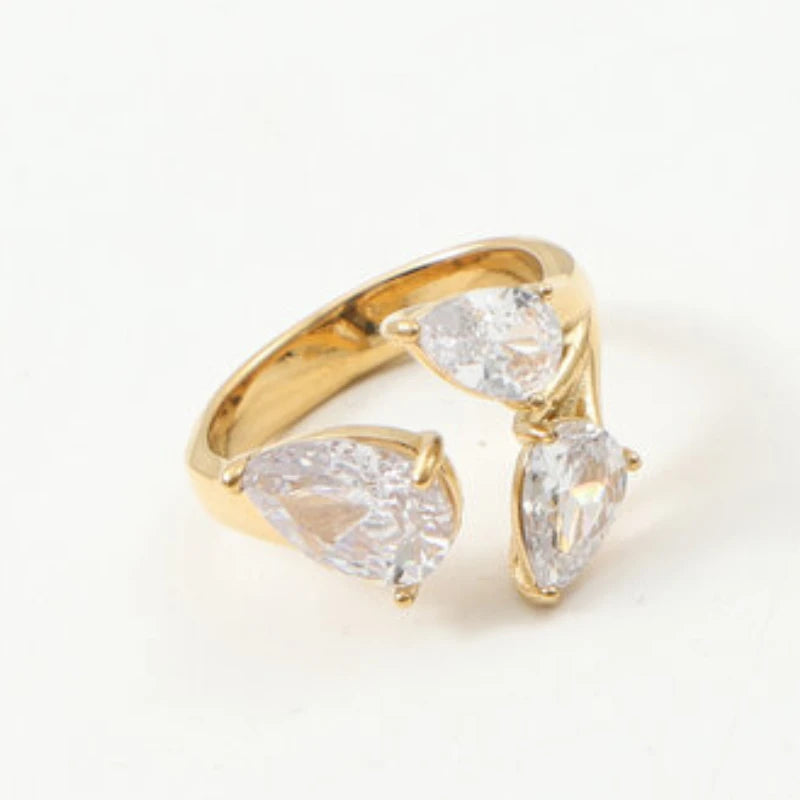 Anillo Gota Agua Circonita Mujer - Acero Inoxidable Impermeable Boda