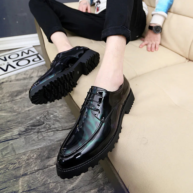 Mocasines Hombre Cuero Charol Negro - Elegantes Oxford Lujo Boda Casual 2025