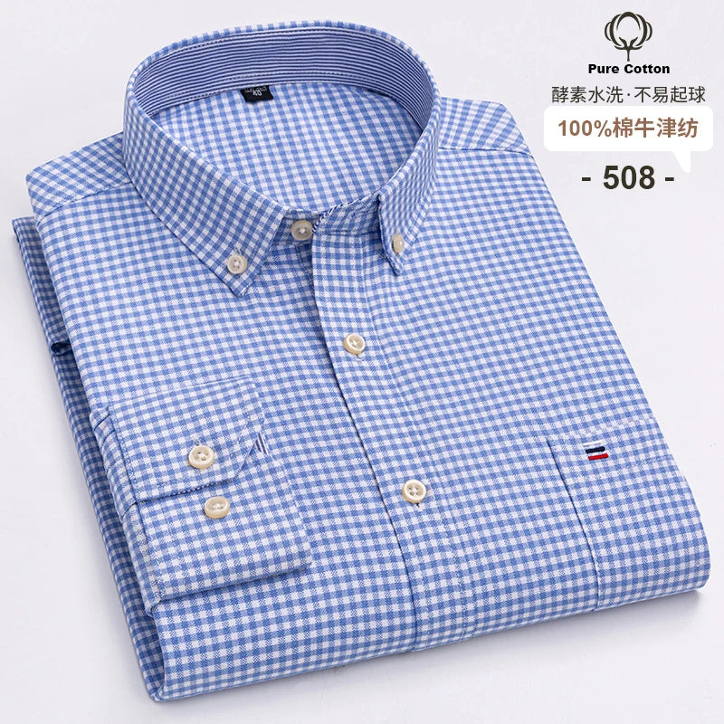 Camisa Hombre Business Cuadros 2024 - Fashion Trabajo Algodón Casual Vestir Slim Fit Manga Larga Botones