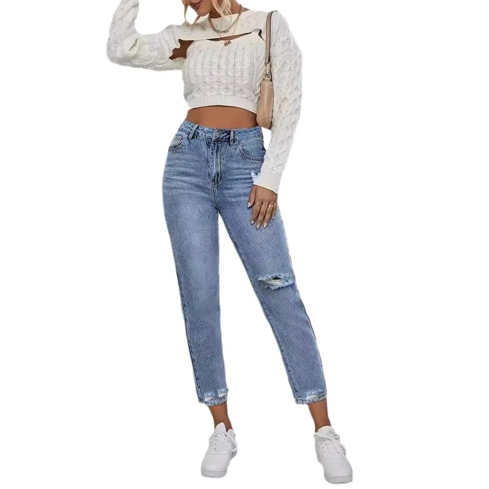 Vaqueros Mujer Rotos Primavera Verano - Jeans Pierna Recta Casual